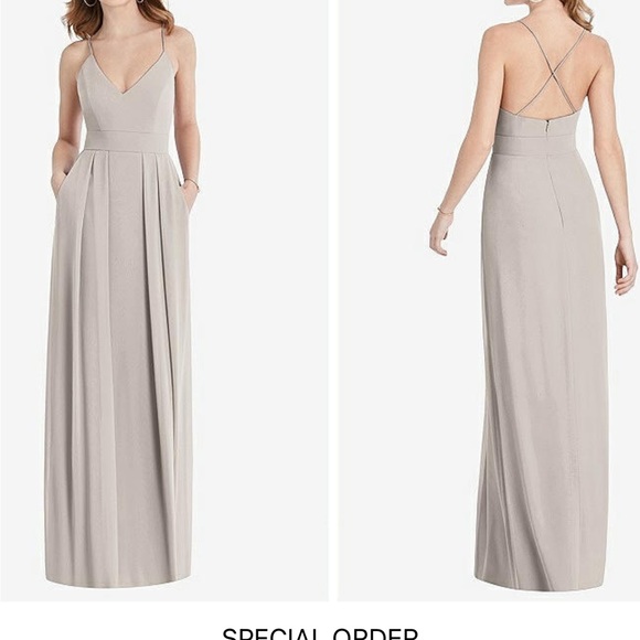 PLEATED SKIRT CREPE MAXI DRESS WITH POCKETS - Picture 2 of 5